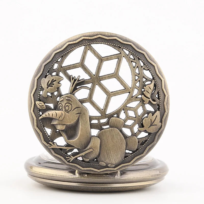 Gefrorene Schneemann Olaf Metall Quarz Taschenuhr Vintage Bronze