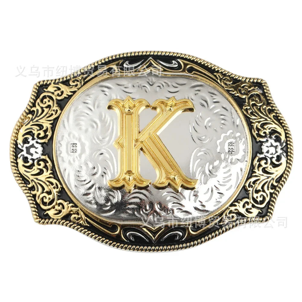 Goldfarbene Legierungs Gürtelschnalle im Western-Stil mit Buchstaben