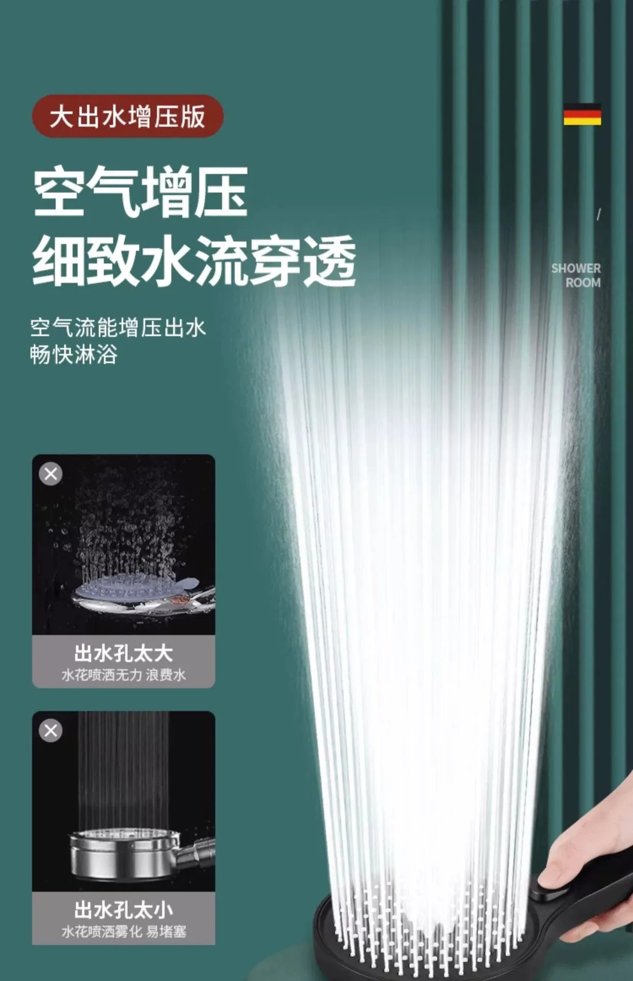 Hochdruck Duschkopf 13 cm mit 3 Modi aus ABS Plastik und Chrom