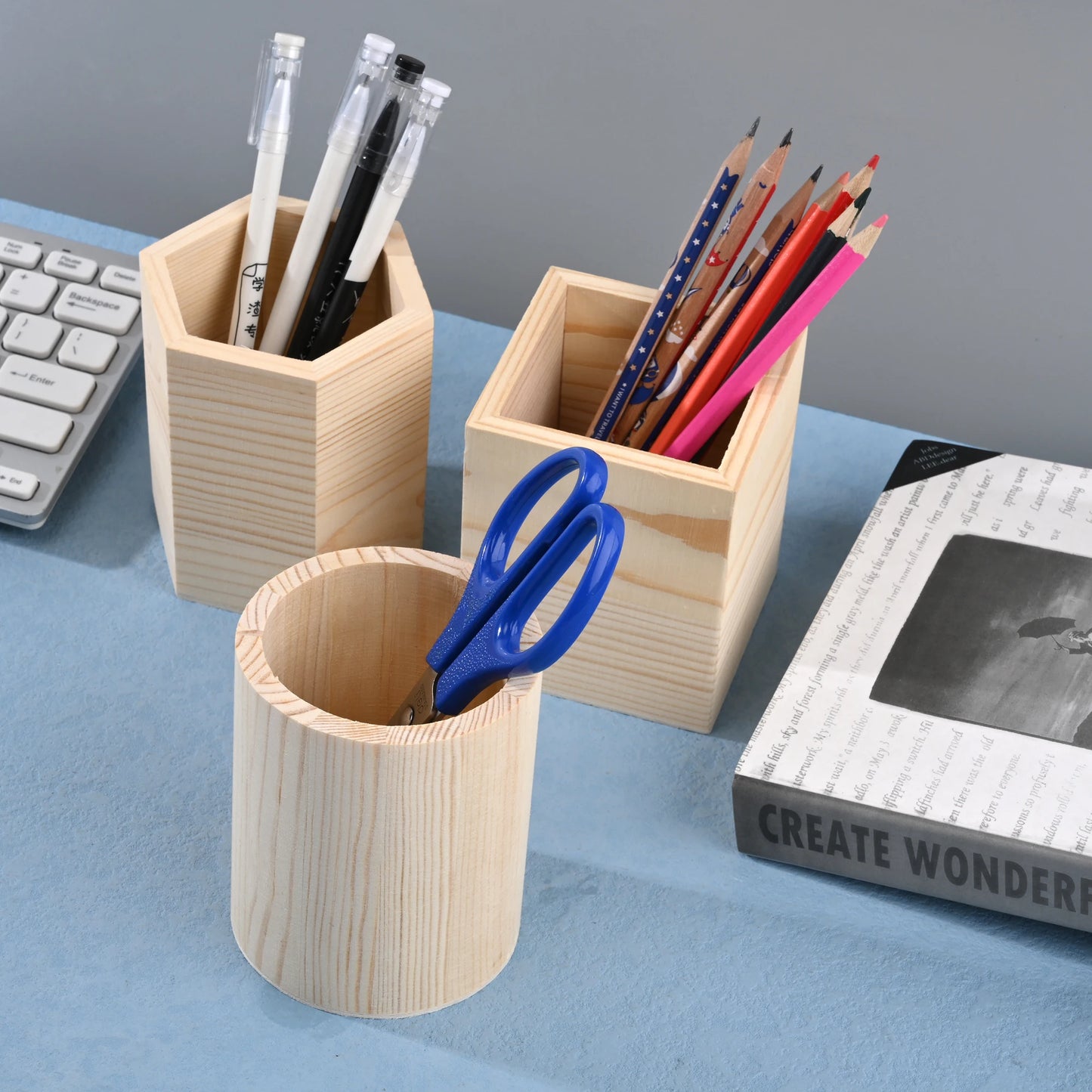 Holz Stifthalter Organizer 8x10cm für Büro Home Office Make-up Pinsel