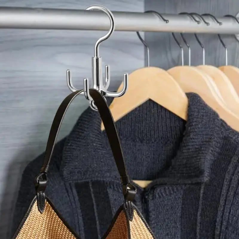 360° Drehbarer Schrankhaken aus Polyester mit 4 Haken für Gürtel - Taschen