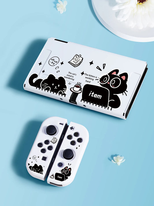 Tragbare Schutzhülle Kunststoff Katzen-Design für Nintendo Switch OLED