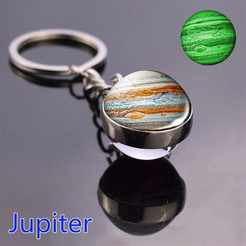 Leuchtender Solar System Schlüsselanhänger mit Glasball – Galaxy Design - Nachleuchten