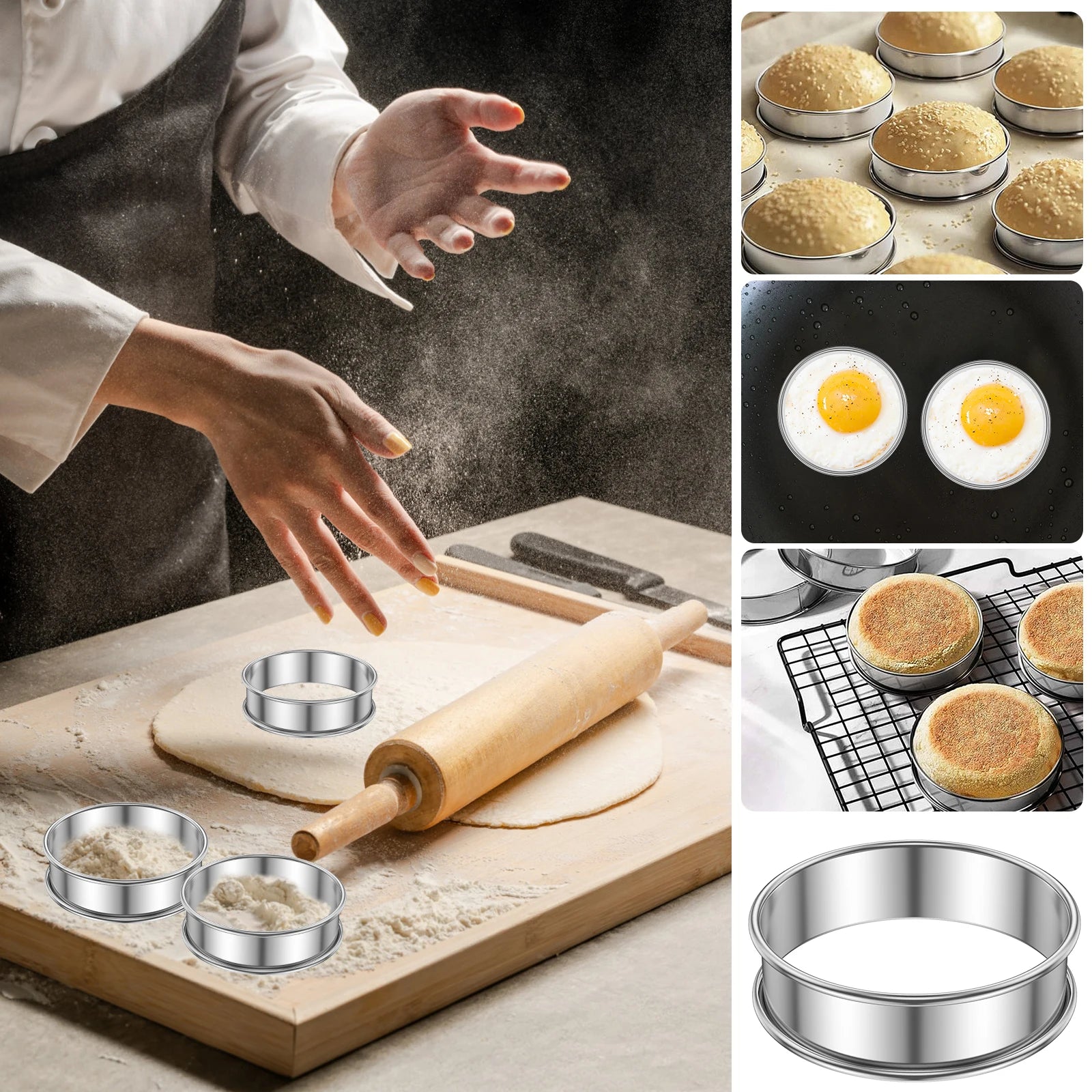 12er Set Edelstahl Muffin Crumpet Ringe Antihaft Doppelt Gerollt