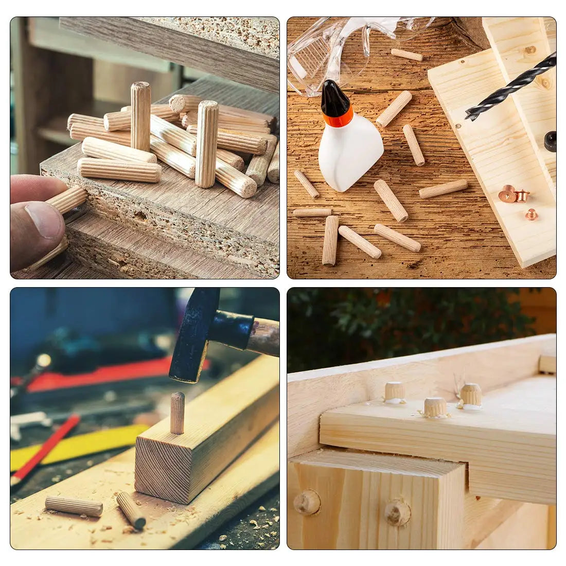 Holzdübel Set rund geriffelt für Möbel und Holz Projekte