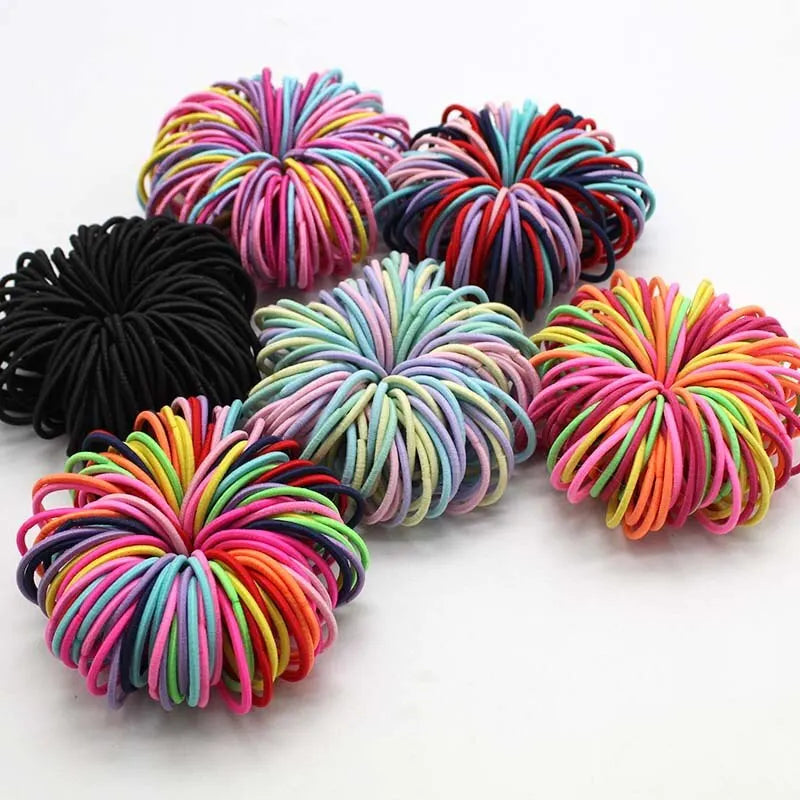 100 bunte elastische Haarbänder für Kinder – 100er Set in Bonbonfarben
