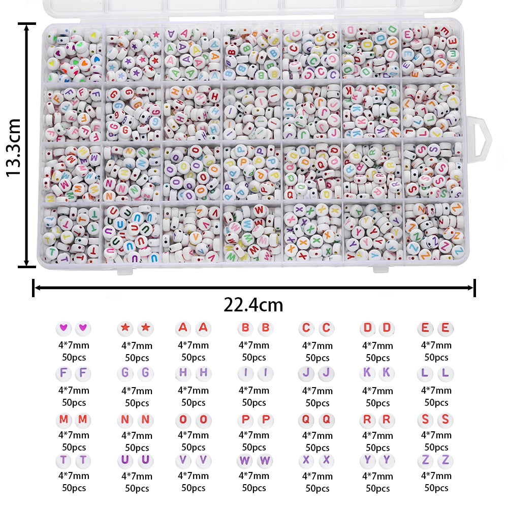 1400 Acryl Buchstabenperlen A-Z 7mm DIY Schmuckherstellung Zubehör