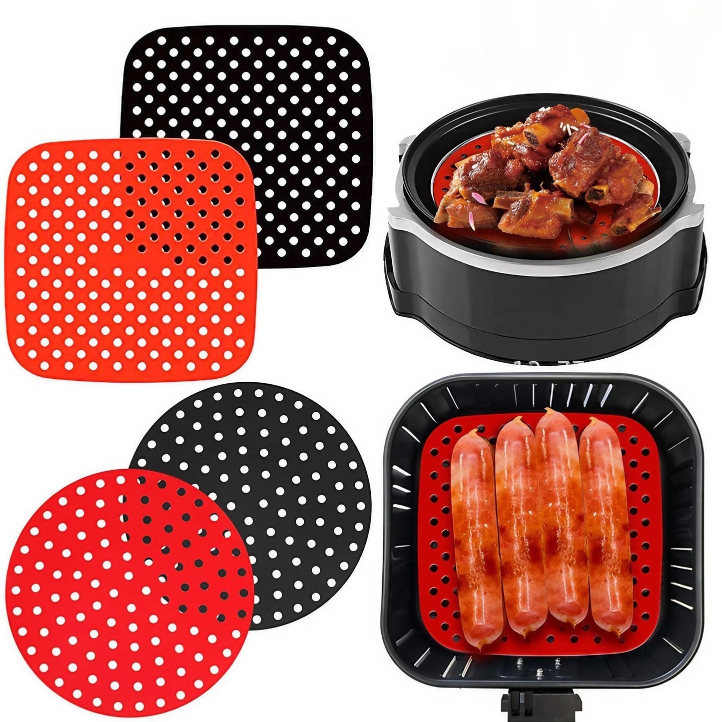 Silikon Heißluftfritteusen-Einlage perforiert rund - quadratisch 7,5-9 Zoll