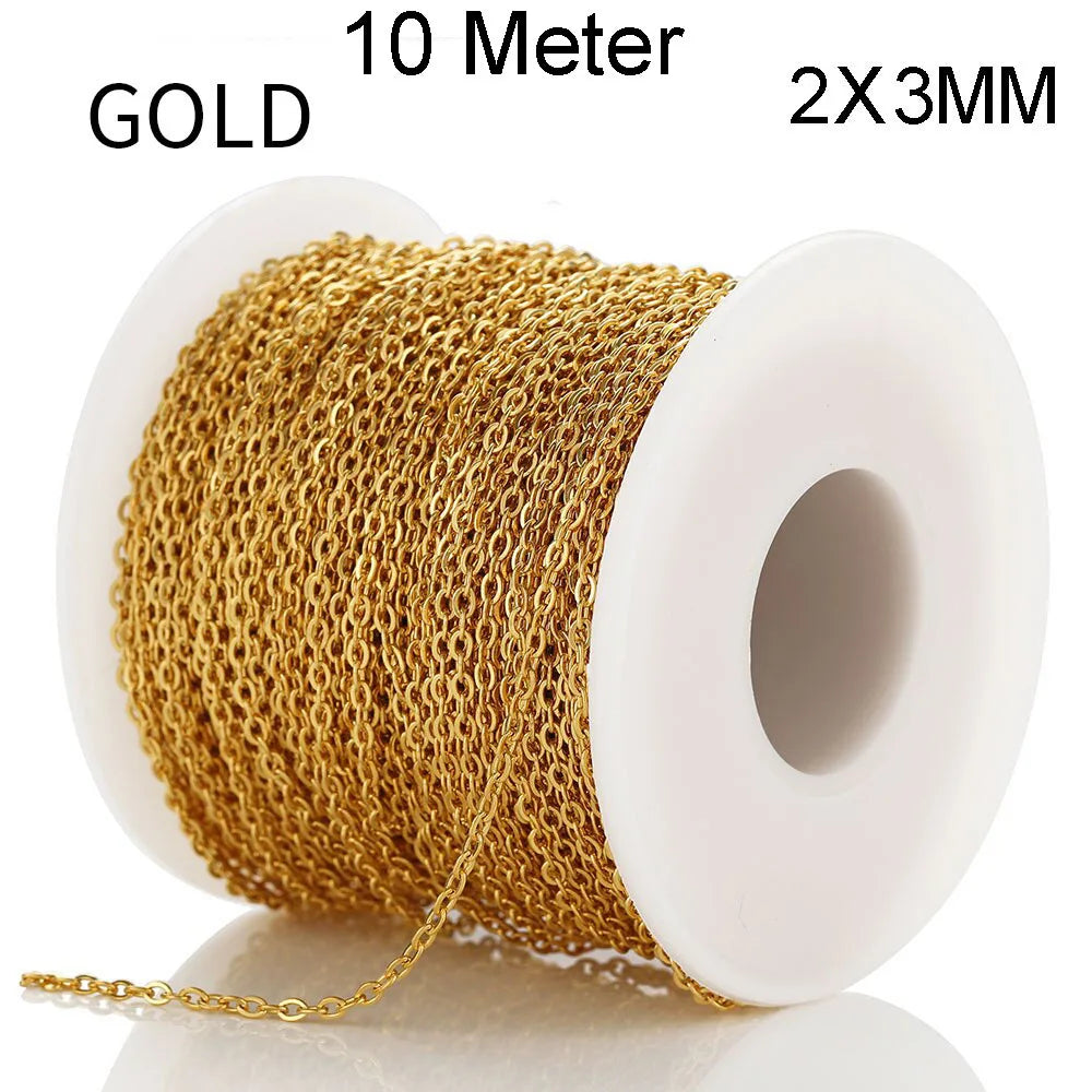 Edelstahlkette 10 Meter für DIY Schmuck 1mm 1.5mm 2mm Gold Silber