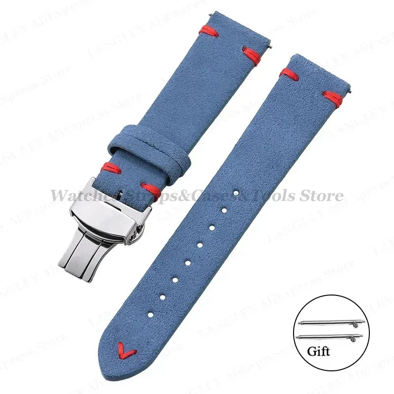 Wildleder Leder Uhrenarmband 18-22mm Schmetterlingsschnalle Unisex Universal
