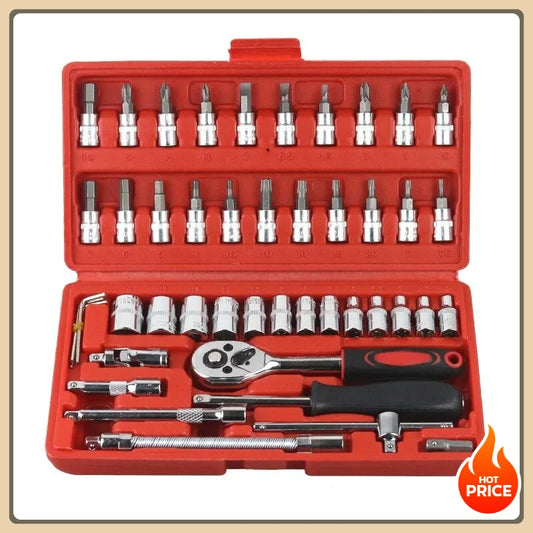 46-teiliges KFZ Werkzeug Set 1/4 Zoll Steckschlüssel Ratsche