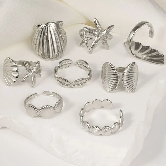 6 teiliges Edelstahlring Set mit Meeresmotiven für Frauen und Männer