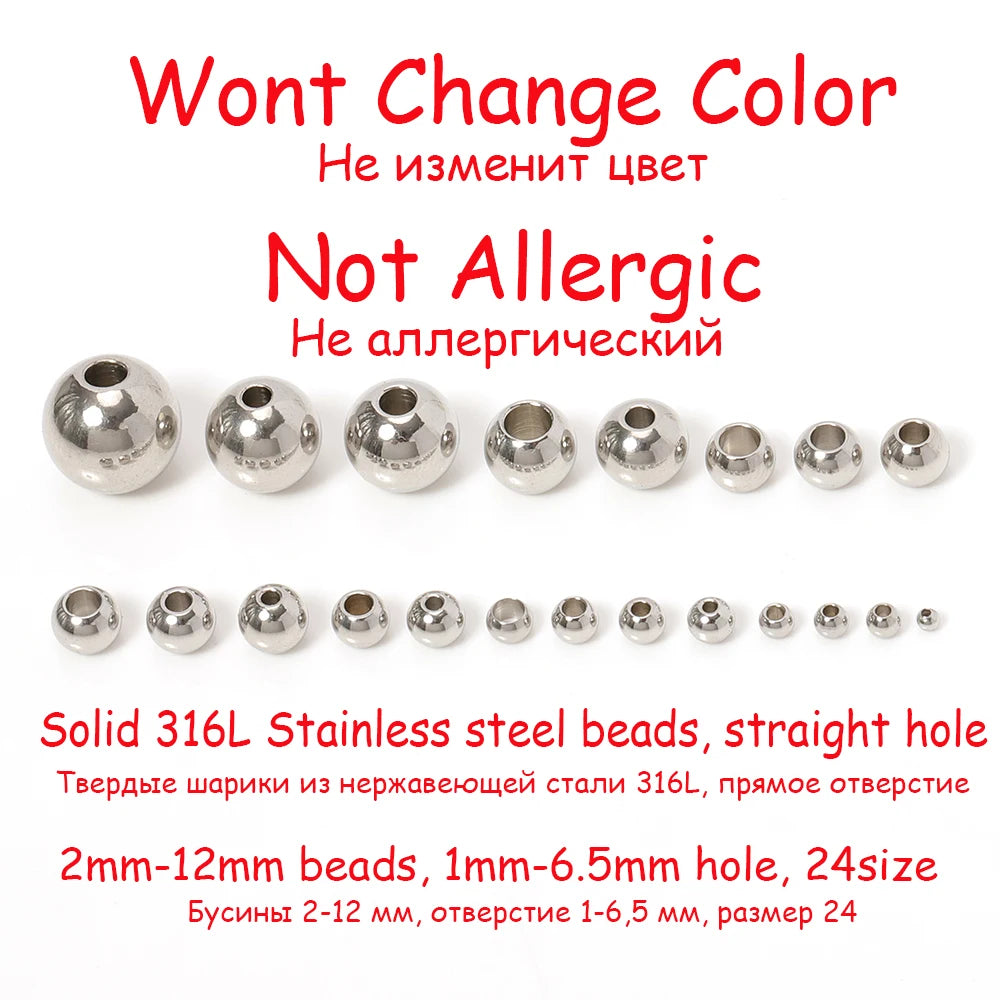 100x Edelstahl Großloch Spacer Perlen für DIY Schmuck 2-12mm