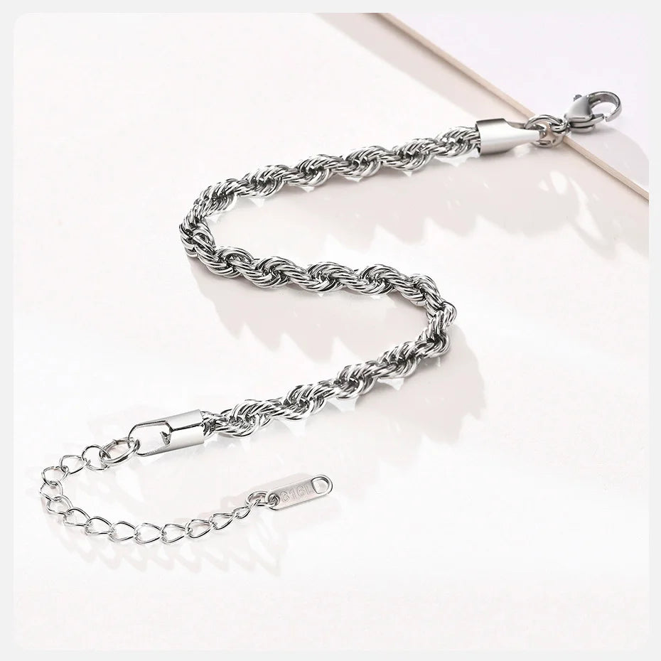 Verstellbares Edelstahl Kettenarmband mit gedrehter Seilstruktur - Yabubest - Home & More