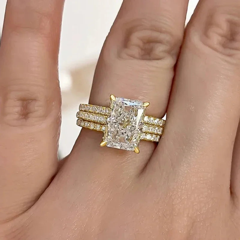 3-teiliges geometrisches Ring-Set mit Zirkonia für Damen elegant