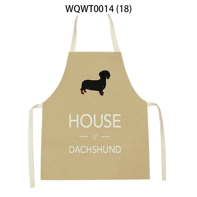Ärmellose Leinen Schürze mit Bulldoggenmotiv – Praktisch fürs Kochen - Backen