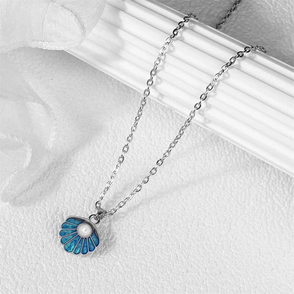 Modische verstellbare Muschel Perlen Anhänger Halskette Unisex