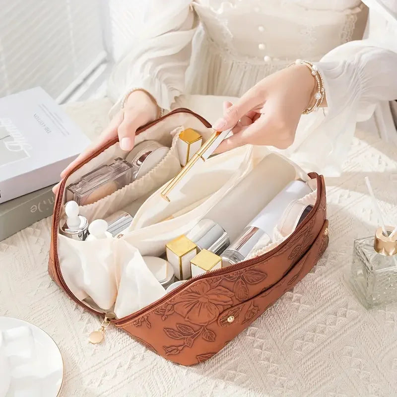 Große Vintage Kosmetiktasche mit Blumenmuster und praktischem Reißverschluss