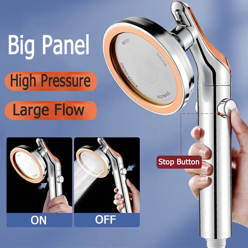 Hochdruck Dusche Kopf mit Stopptaste Wasser Sparend Handbrause Silber