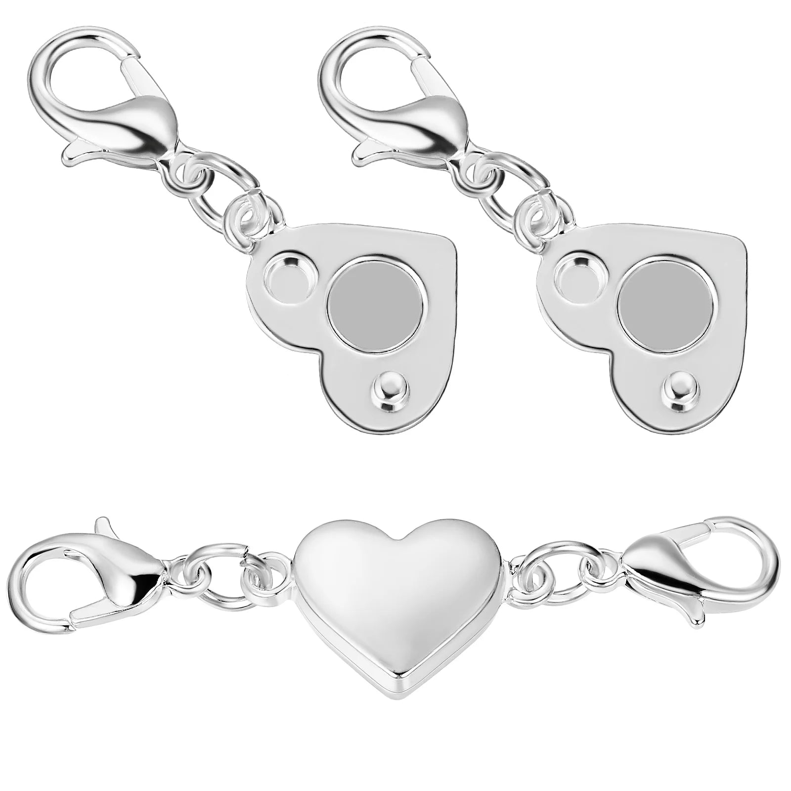 2 magnetische herzförmige Schnallenverbinder für Halsketten aus Silber-Yabubest - Home & More