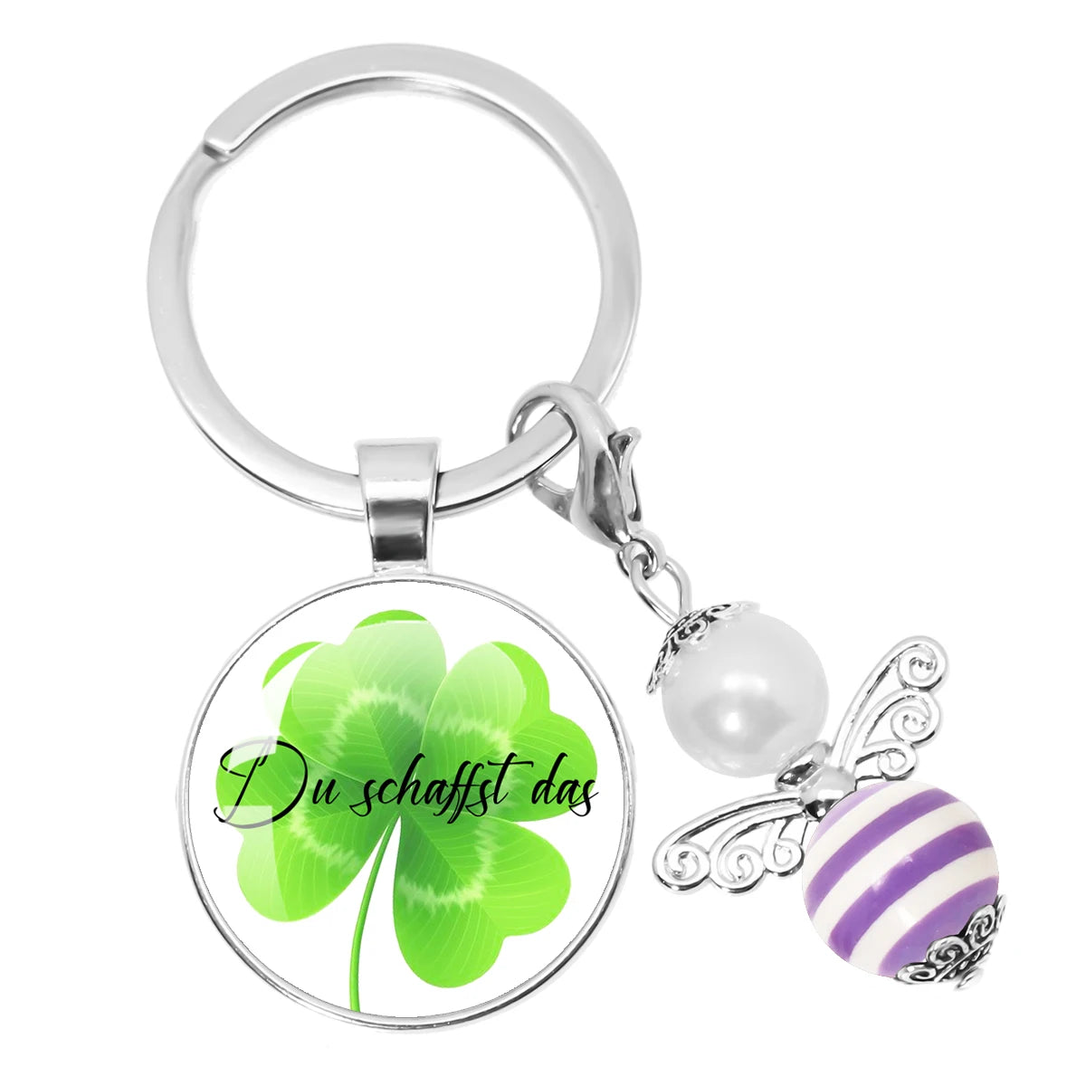 Glücksbringer Schlüsselanhänger mit vierblättrigem Kleeblatt Design