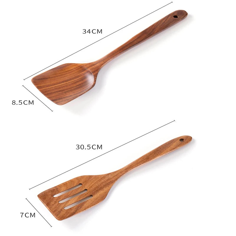 2-teiliges Akazienholz Spatelset mit ergonomischem Griff, langlebig - hitzebeständig