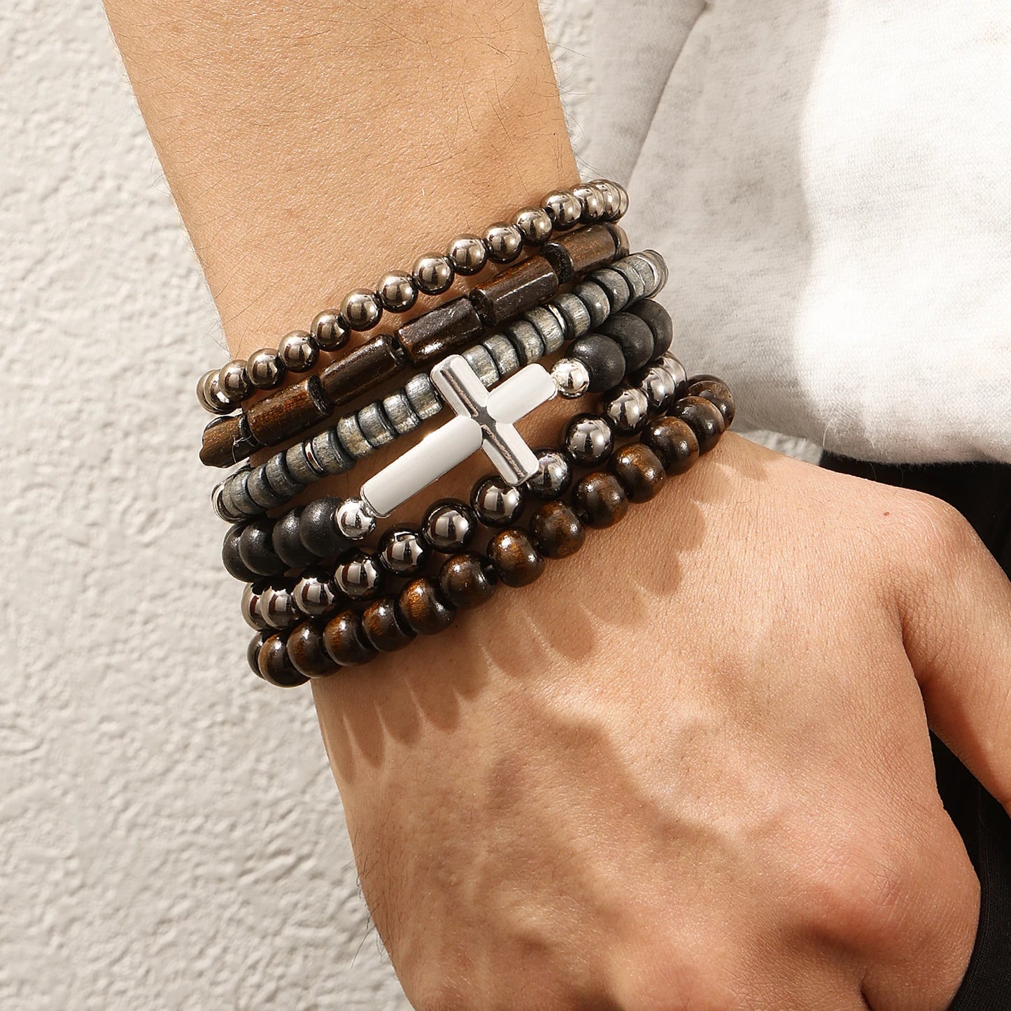 Mehrschichtiges Holzperlen Armband Set Ethnisch Trendy Schmuck Geschenk