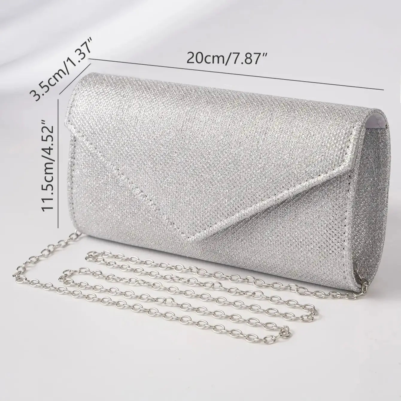 Glitzer Umschlag Handtasche mit Metallkette Damen Abendtasche Silber