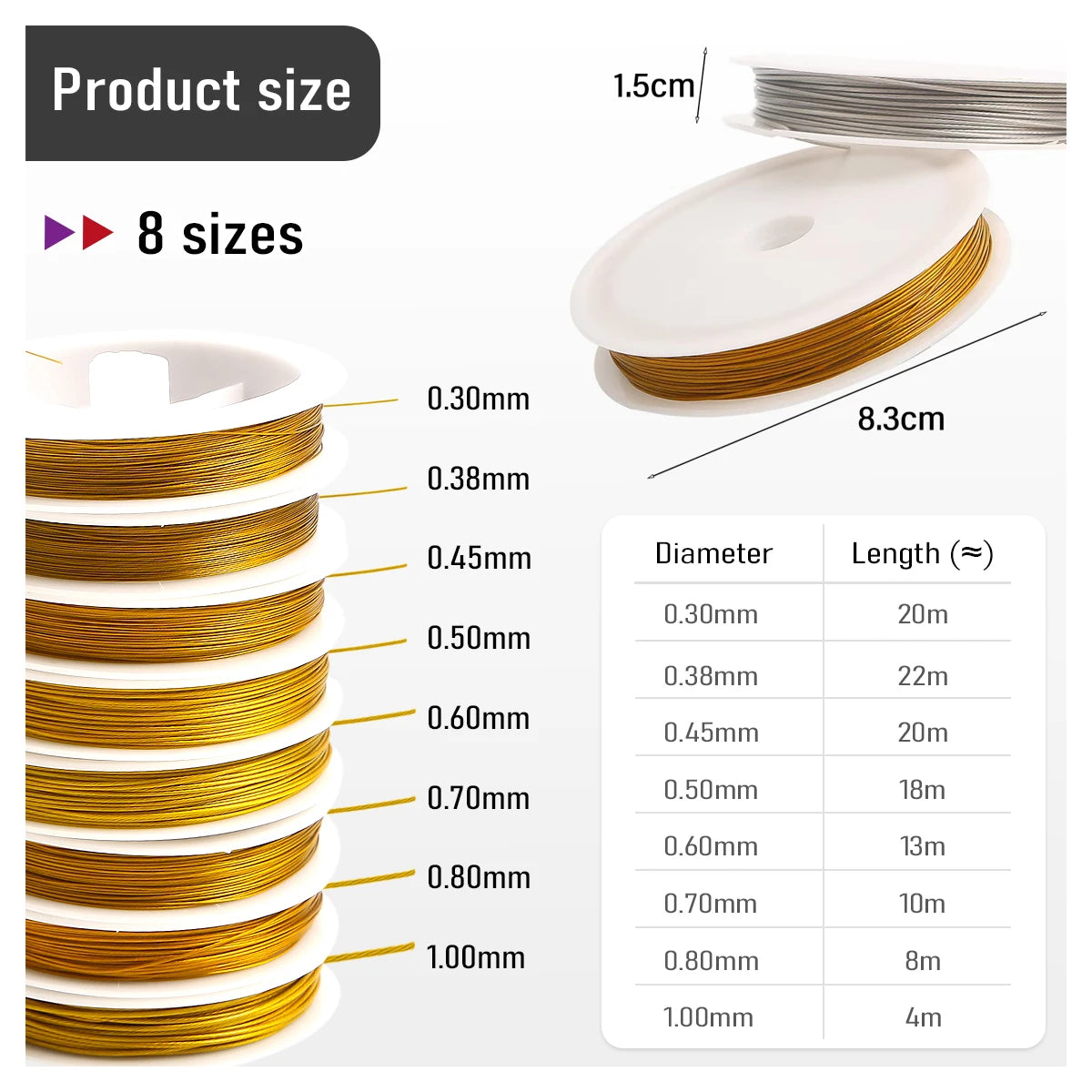 Starker Edelstahldraht 0.3-1mm für Schmuck und Kreativprojekte
