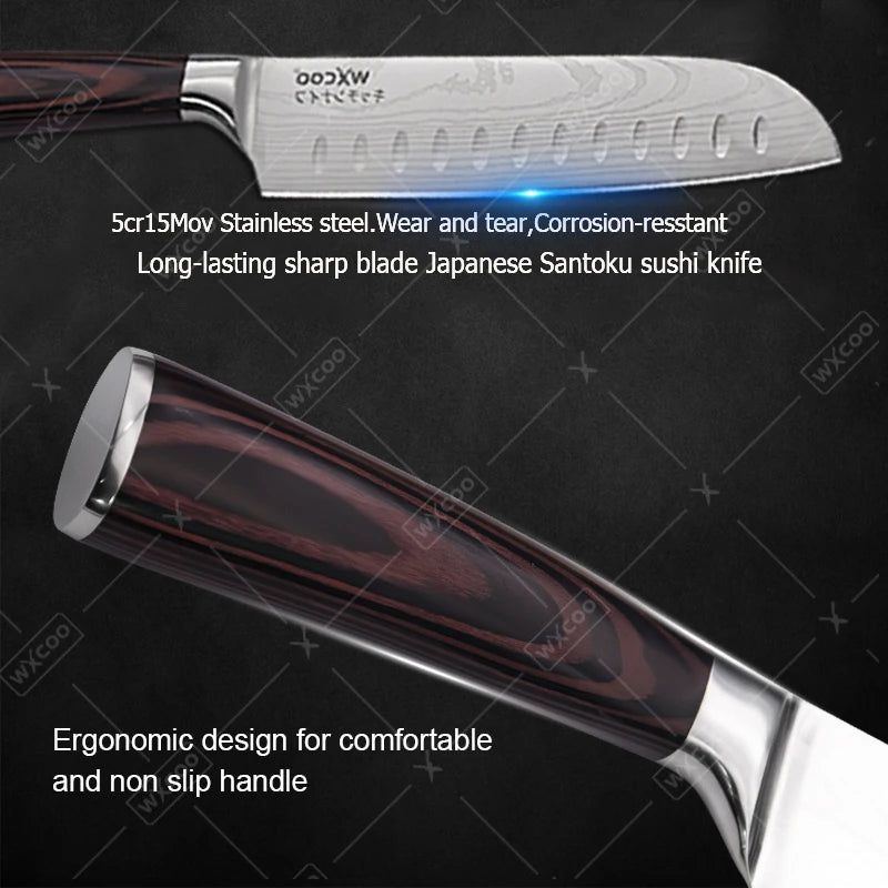 Edelstahl Santoku Küchenmesser Set mit Fischschere und scharfer Klinge