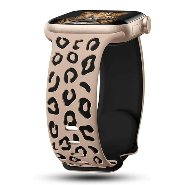 Leopardenmuster Silikonarmband für Apple Watch 38-49 mm – sportlich - komfortabel