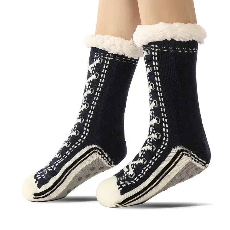 2er Set flauschige Damen Thermo-Socken rutschfest warm Plüsch Weihnachten