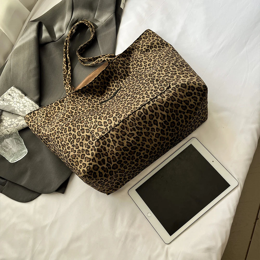 Damen Einkaufstasche doppelseitig mit großem Fassungsvermögen und Leopardmuster