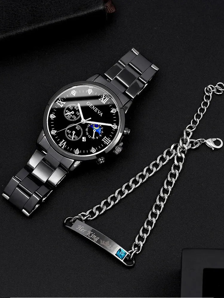 Herren Business Uhr Set: Quarzuhr mit Kalender und Armband