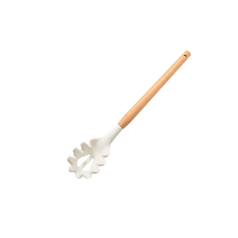 Hitzebeständiges Silikon Kochgeschirr Set mit Holzgriffen für Küche - Backen