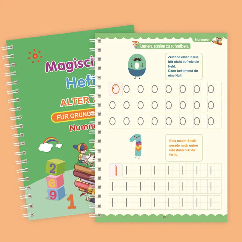 Wiederverwendbares Lernheft für Kinder zum Üben des deutschen Alphabets