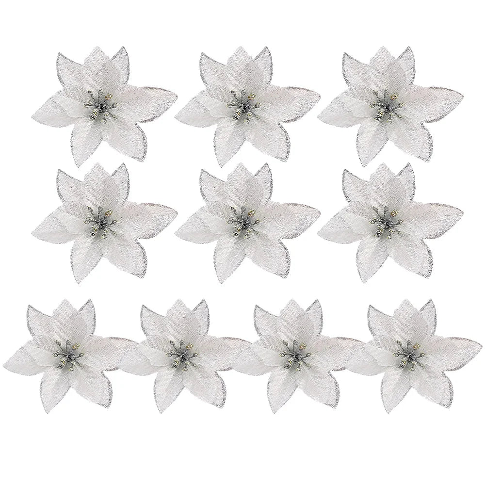 Künstliche funkelnde Glitzer-Weihnachtsblumen für Dekoration