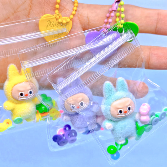 Kreativer transparenter Silikon Schlüsselanhänger mit Plüschmotiv