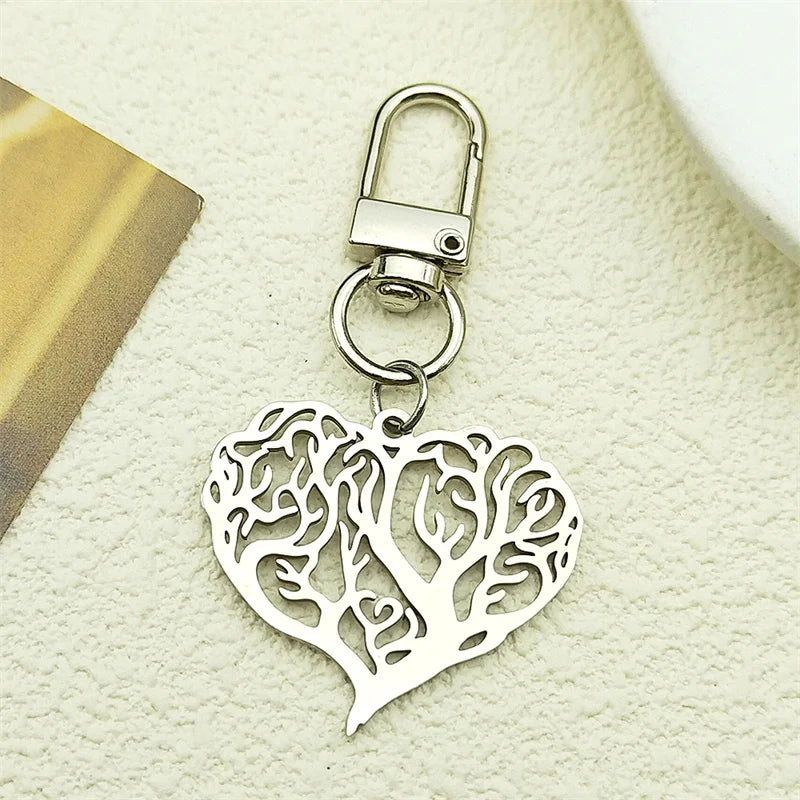 Herzförmiger Edelstahl Schlüsselanhänger Baum des Lebens Gold Silber