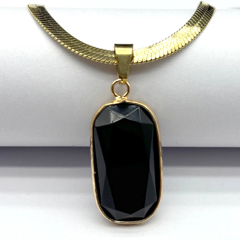 Kpop Schwarz Obsidian Wassertropfen Halskette Edelstahl Goldfarbe Damen