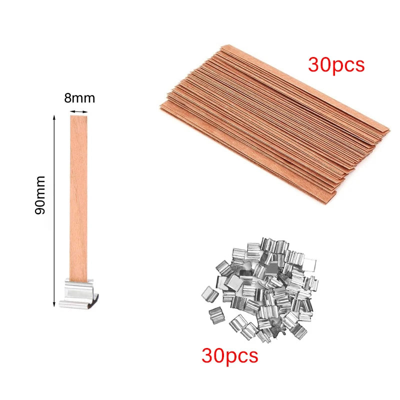 Kerzendocht Holz mit Clip Basis 30 oder 50 Stück Rauchfrei für DIY Kerzen