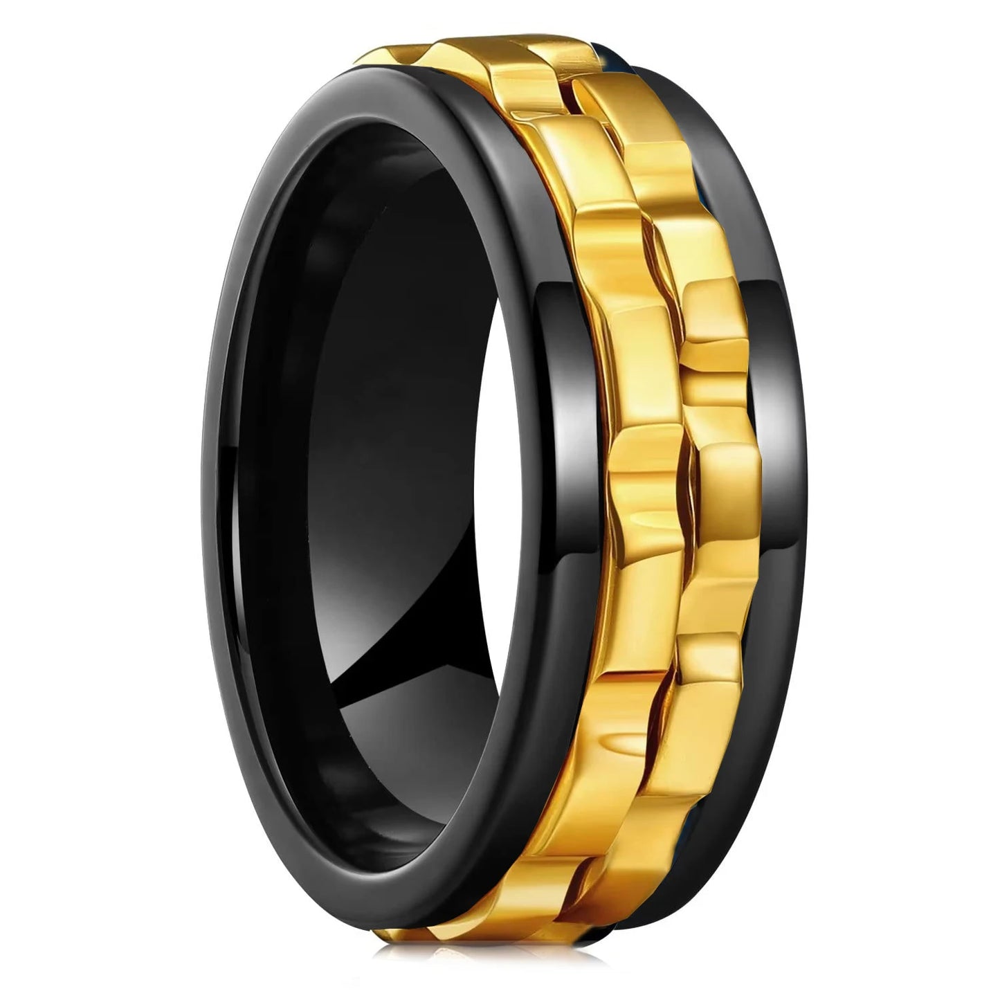 Herren Rotierender Zappelring Edelstahl Kette Gear Design Punk Biker Stil