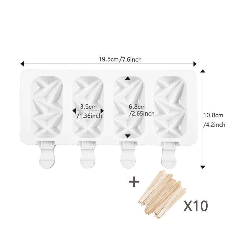 Silikon Eisform mit 4 Mulden für Eis am Stiel und Desserts