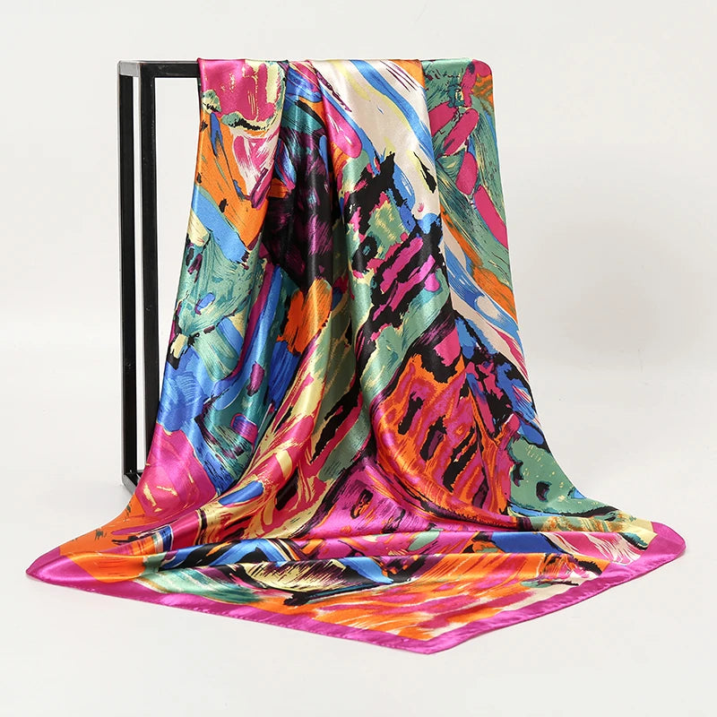 2024 seide Schal Quadrat Schal Für Frauen Drucken Stirnband Foulard Satin Hijab Haar Bands Halstuch Weibliche Kopf Wraps Bandana