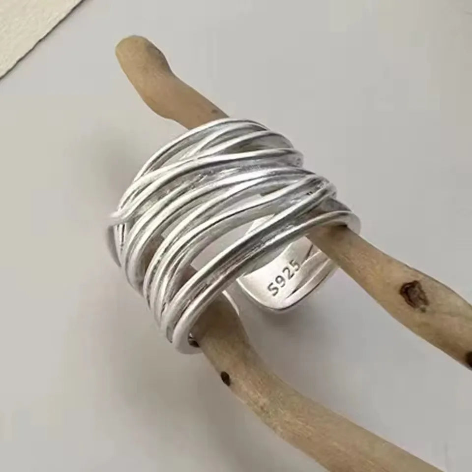 Verstellbarer Silberring mit hohlen Linien, stylischer Punk-Schmuck Unisex