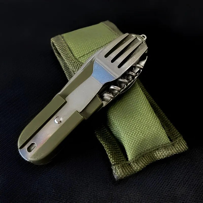 7 in 1 faltbares Edelstahl Outdoor Geschirr Set mit Tasche grün