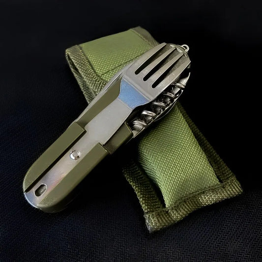 7 in 1 faltbares Edelstahl Outdoor Geschirr Set mit Tasche grün