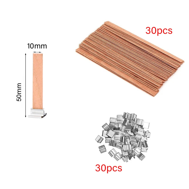 Kerzendocht Holz mit Clip Basis 30 oder 50 Stück Rauchfrei für DIY Kerzen