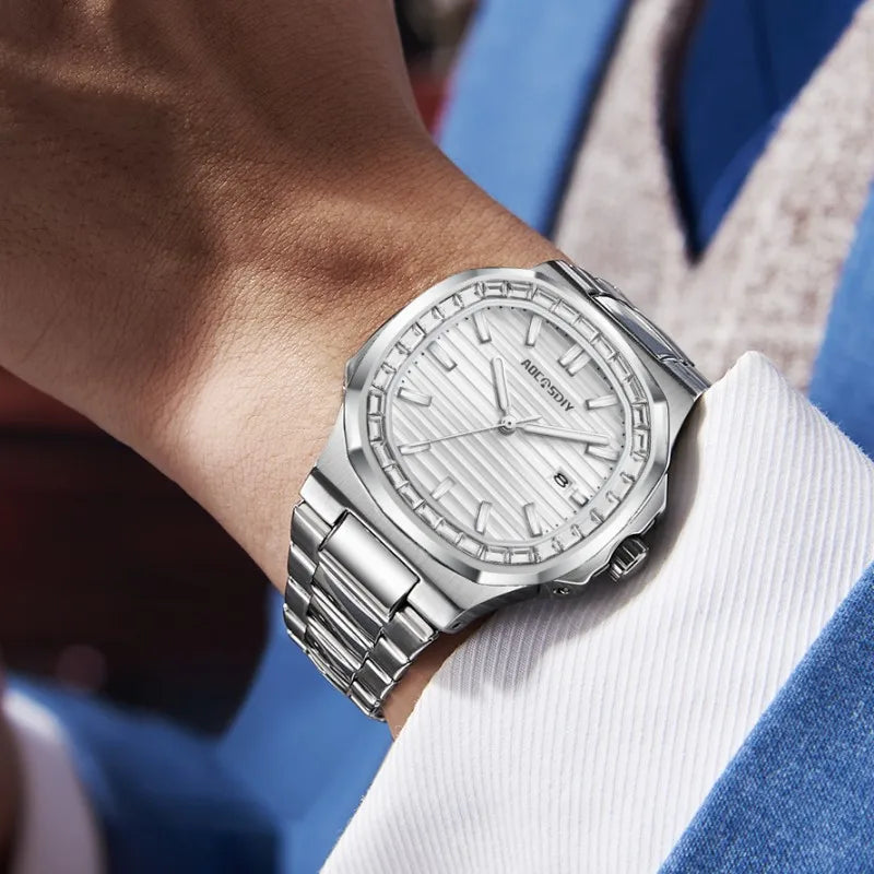 Herren Business Uhr mit Strass wasserdicht leuchtend und Kalender