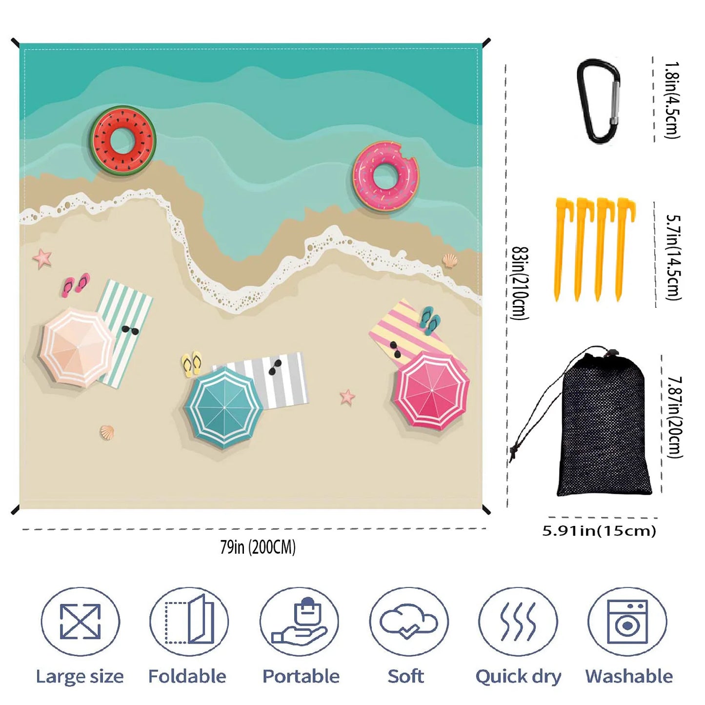 Ultradünne wasserdichte Strandmatte für bis zu 8 Personen